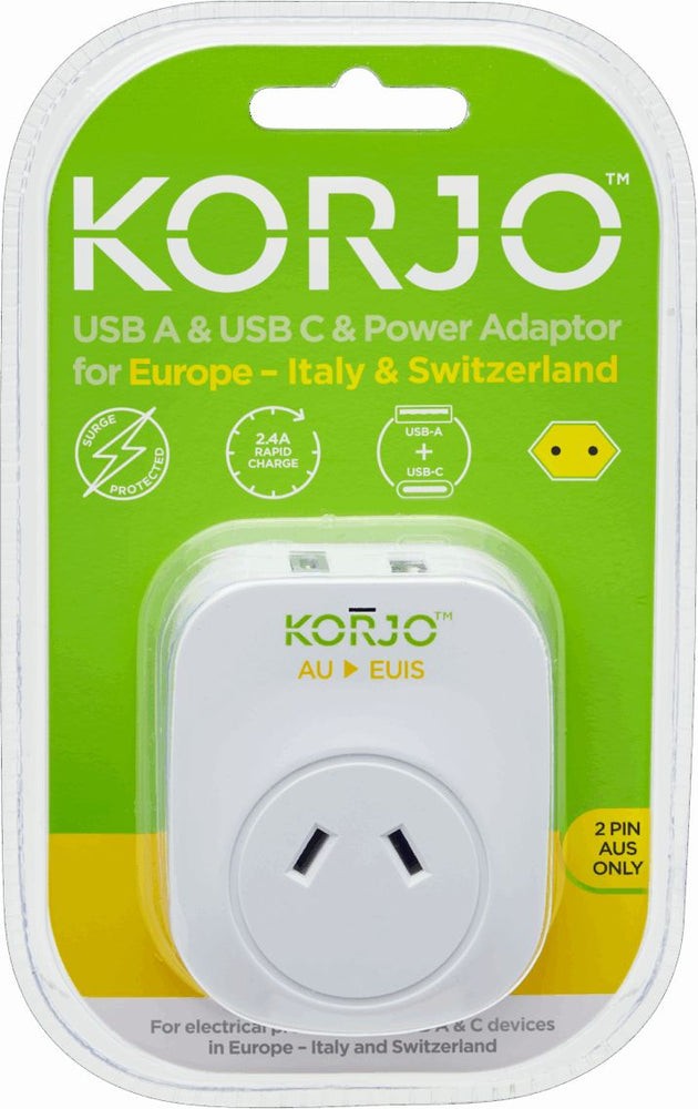 USB A+C & Power Adaptor for Italy & Switzerland (USB ACEUIS)